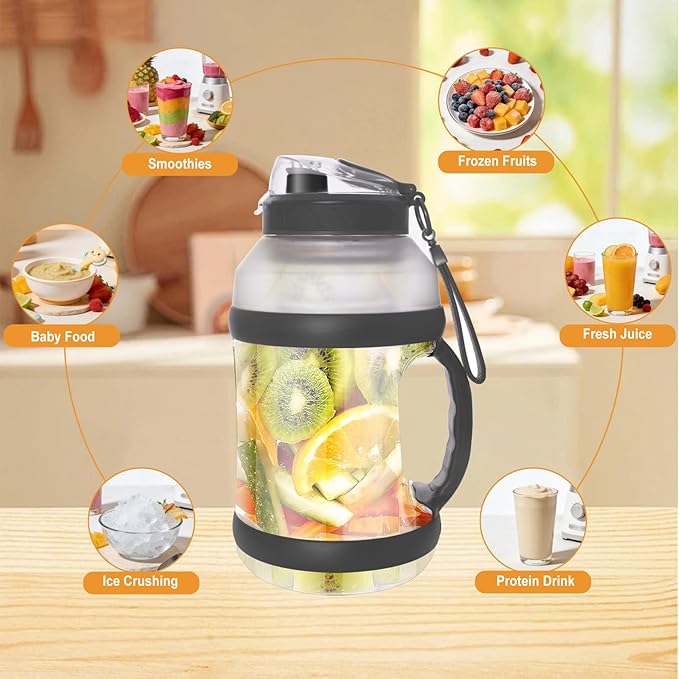 Portable Blender Personal Juicer for Shakes and Smoothies, 64 Oz On-The-Go Small Blender, Single Serve Blenders, Smoothie Maker with Type-C Rechargeable, Cordless (Black)