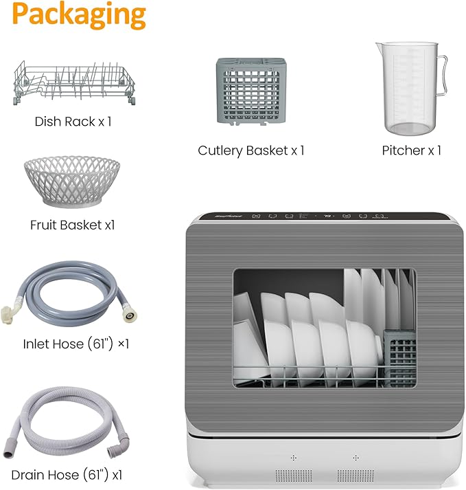 Sunvivi Portable Dishwasher with 152OZ Water Tank, 18" Countertop Dishwasher Machine fits up to 12" plates, Energy Star, 6 Preset Mode, 12H Delay Start, Small Dish Washer for Dorm RV&Apartment, White