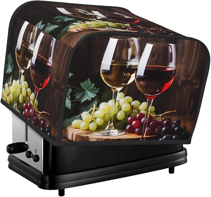 Toaster Cover 4 Slice Red Wine Glass Grapes Waterproof Appliance Cover with Hang Loop Bread Baker Toaster Cover for Kitchen