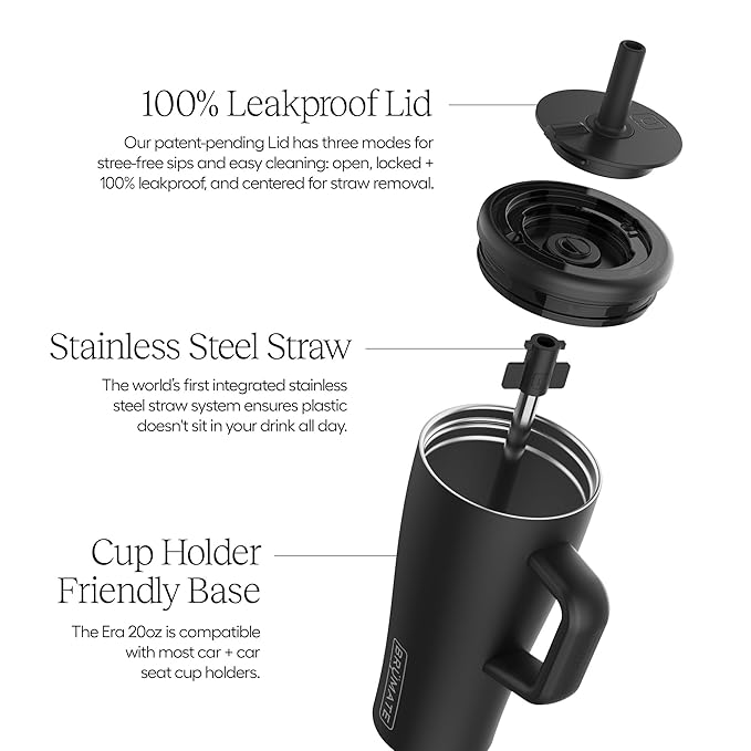 BrüMate Era 20 oz Tumbler with Handle and Straw | 100% Leakproof Insulated Tumbler with Lid and Straw | Made of Stainless Steel | Cup Holder Friendly Base | 20oz (Nightfall Blue)