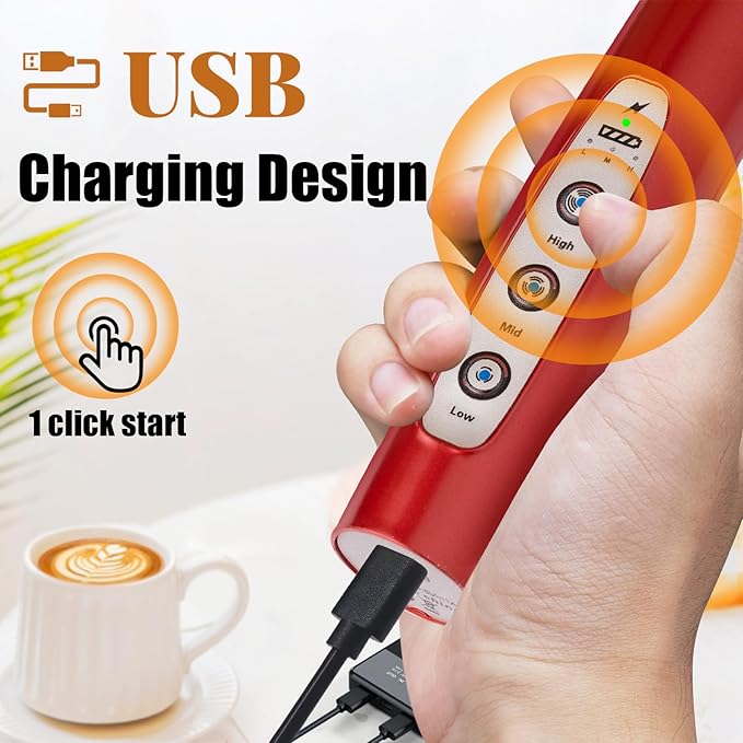 Nahida Rechargeable Milk Frother Wand for Coffee Include Stand - Red