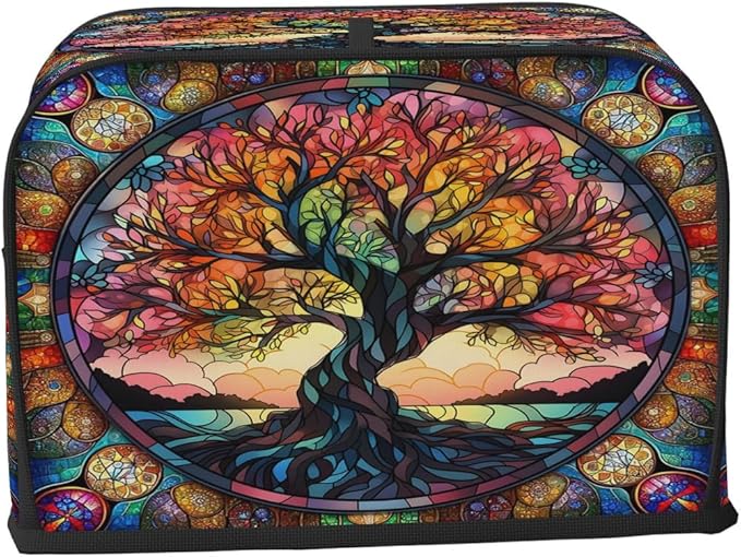 Tree of Life Glass Color Toaster Cover 2 Slice Dust and Fingerprint Protection Toaster Bread Maker Covers Washable Kitchen Small Appliance Covers for Kitchen Accessories Decor Bakeware Women Gift