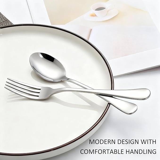 24 Piece Forks and Spoons Silverware Set for 12, Stainless Steel Dinner Forks and Spoons Silverware Set, Heavy-Duty Cutlery Set, Dishwasher Safe (Silver)