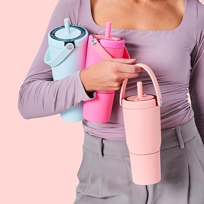 BrüMate Resa 25oz 100% Leakproof Travel Tumbler w/Handle & Straw | Flexible SoftSip Straw | Silicone Sleeve for Durability | Stainless Steel | Cup Holder & Travel Friendly Water Bottle (Java)