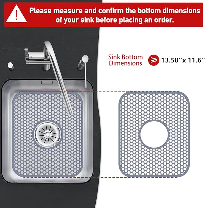 Bestjing Silicone Sink Protectors for Kitchen Sink with Center Drain,13.58''x 11.6'' Folding Non-Slip Heat Resistant Mat Grid for Bottom of Porcelain Stainless Steel Porcelain (Center Hole)