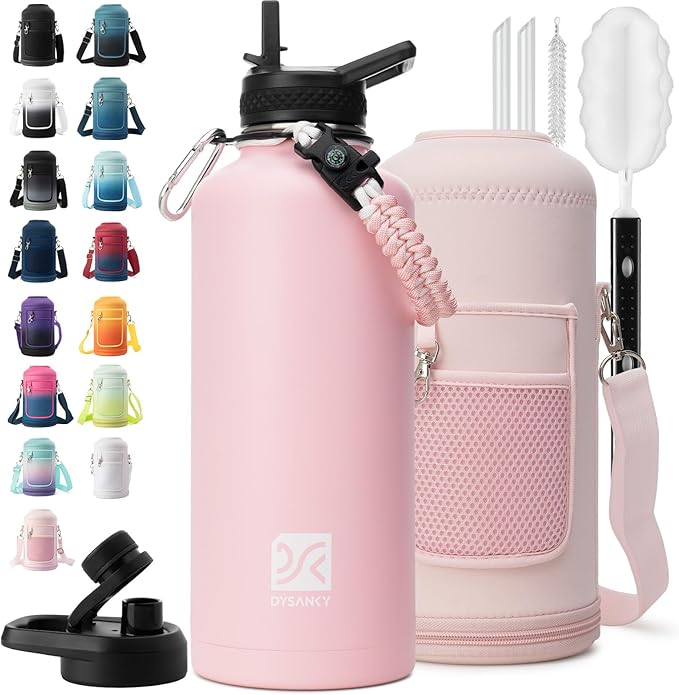DYSANKY Insulated Water Bottle | Thickened Stainless Steel for Gym and Hiking with Straw, Carrier Bag, Handle Strap | BPA-Free 87 oz