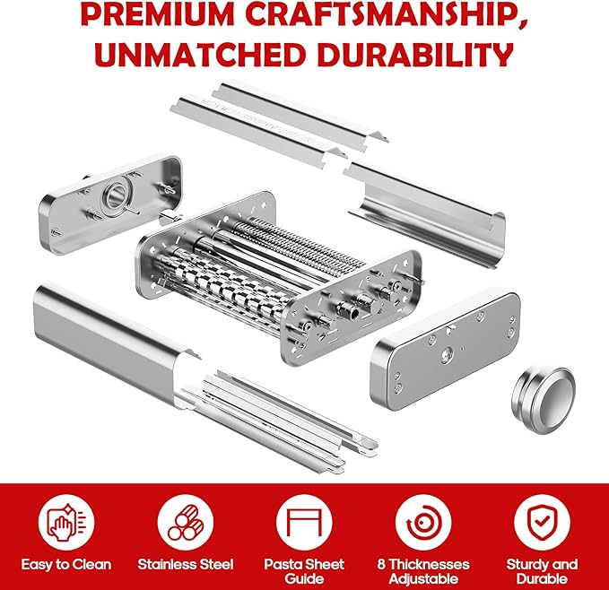 Stainless Steel Pasta Attachment for KitchenAid Stand Mixer, 3-in-1 Pasta Maker with Pasta Roller, Spaghetti & Fettuccine Cutters, Food-Grade KitchenAid Pasta Attachment for Homemade Noodles