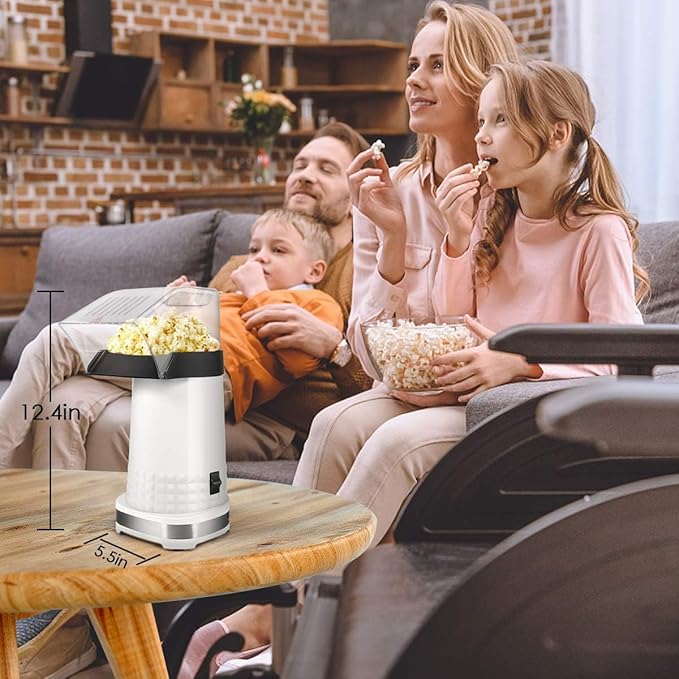 Hot Air Popper Popcorn 1200W Electric Hot Air Popcorn Maker for Family Movie Nights Home Popcorn Machine, White