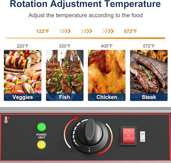 Takywep Electric Barbecue Grill, Smokeless Indoor Outdoor BBQ Grill, Portable Countertop Grill with Adjustable Temperature 122°F-572°F, Stainless Steel, 1800W, for Home Restaurant Party Camping