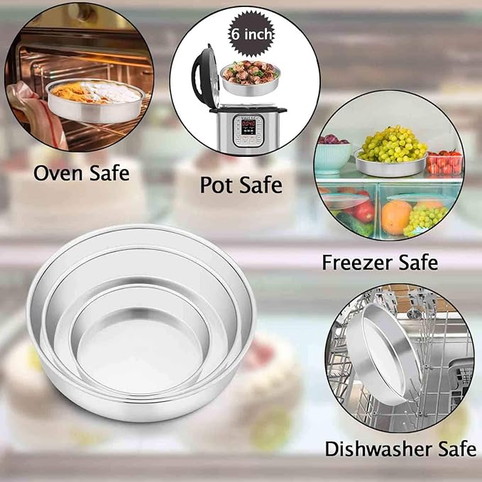TeamFar Cake Pan, 4’’ - 6’’ - 8’’ - 9½’’ - 11’’, Stainless Steel Round Baking Tier Smash Cake Pans Set, Healthy & Heavy Duty, Mirror Finish & Dishwasher Safe - Set of 5