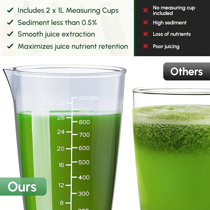 Juicer Attachment for KitchenAid, Cold Press Slow Juicer with 4.9" Large Feed Chute for Whole Fruits & Vegetables, Includes 2 * 1L Measuring Cups for KitchenAid Accessories and Attachments, Black