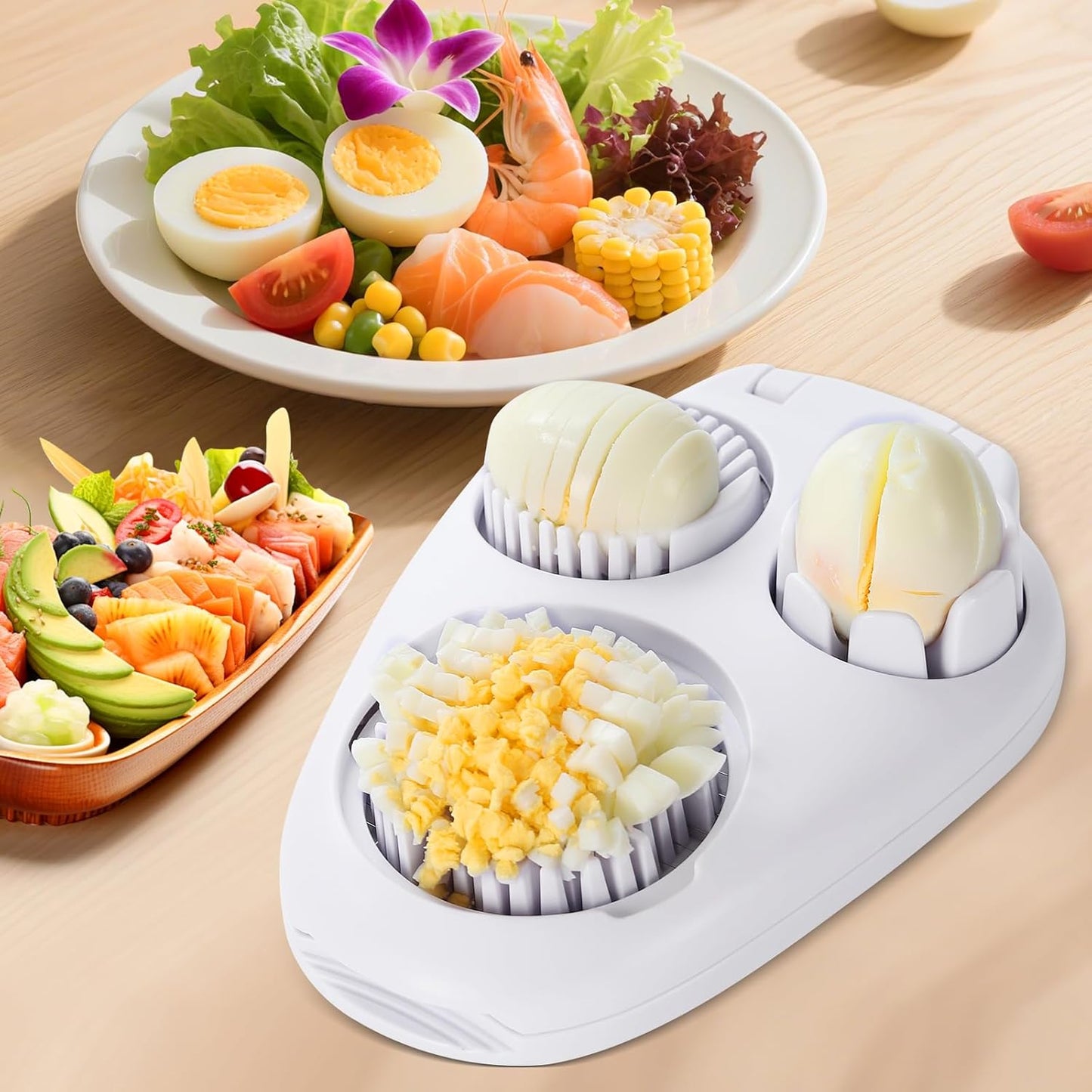 Nxyznmql3-In-1egg Slicer For Hard Boiled Eggs,Stainless Heavy Duty Steel Egg Slicer Kitchen Gadget, Fit Strawberry,Apple,Banana,Cherry,Tomato,White