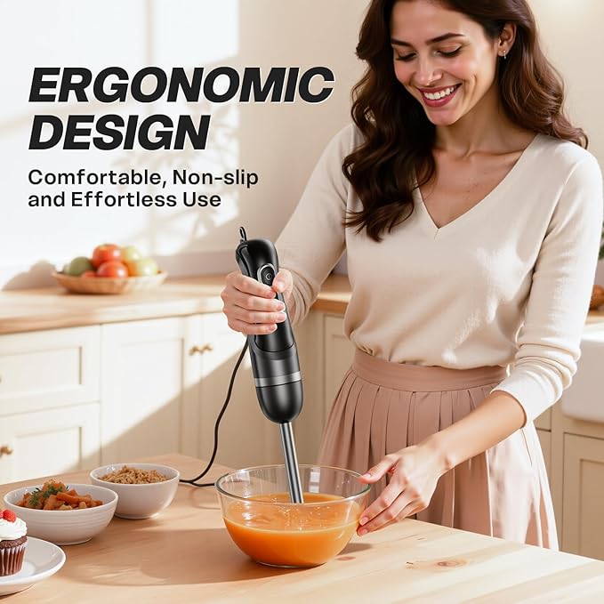 Immersion Blender Handheld, Corded Electric Blenders Portable Stick Mixer with 2 Mixing Speed and Stainless Steel Blades Emulsifier for Effortless Blending Soup, Smoothies, Puree or Baby Food