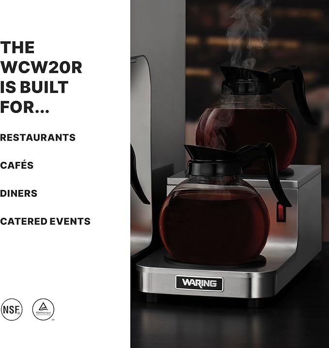 Waring Commercial WCW20R Café Deco Double Coffee Carafe Warmer, Step Up Style, 120V, 5-15 Phase Plug