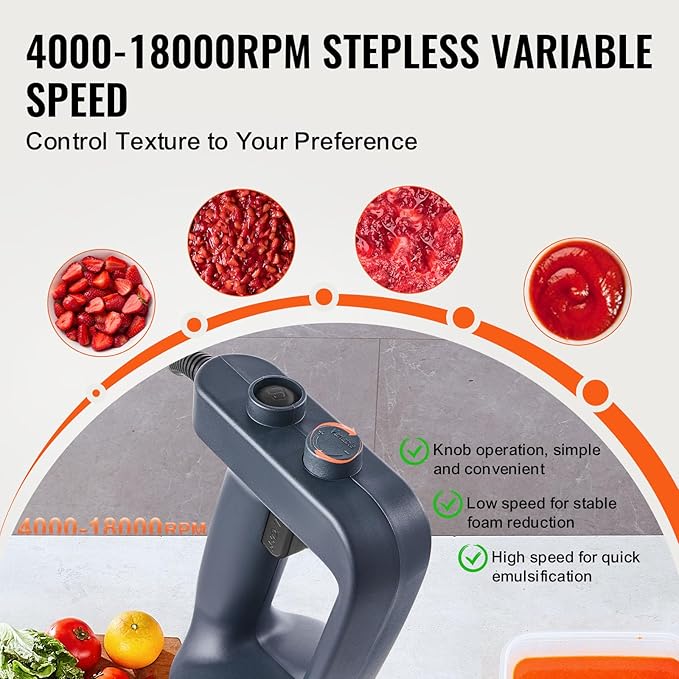 VEVOR Commercial Immersion Blender, 500W Heavy Duty Hand Mixer, 16 inch Stepless Variable Speed Mixer with Stainless Steel Blade, Multi-Purpose Portable Mixer for Soup, Sauces, Mashed Potatoes, Cream