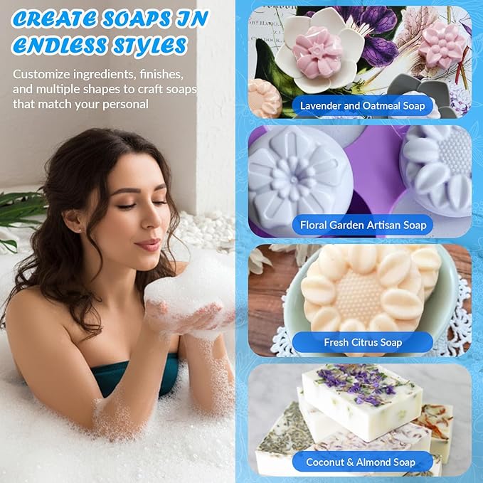 HKNMTT Square Flower Rectangle Bar Molds Silicone, 7 Shapes for Chocolate Soap Making Shower Steamer Homemade Bath Bomb Lotion Shampoo Bar Dessert DIY Set Non-stick Craft Food Grade 3 Pack