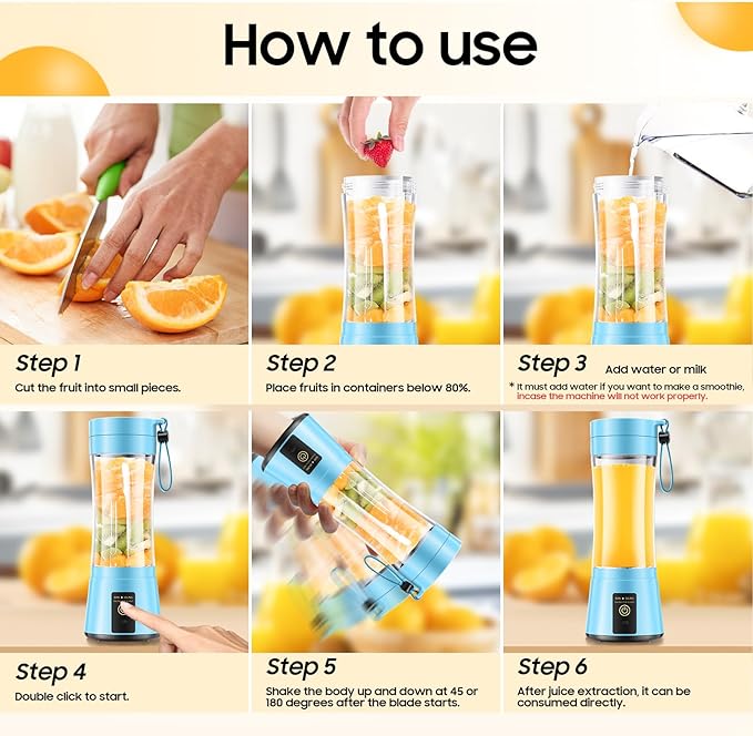 Cordless Portable Personal Size Blender - Mini Blender Make Smoothies and Shakes, 380Ml BPA Free Travel Cup, Powerful Blending Suit in Office/Home/Gym, Mother's Day