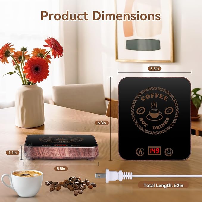 Coffee Mug Warmer for Desk with Auto Shutoff, Coffee Cup Warmer for Desk Auto Shut Off with 3 Temp. Settings & 1-12H Timer (Valentines Day Coffee Gifts)
