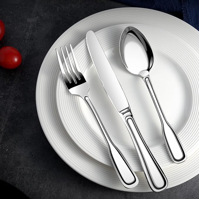 Silverware Set for 8, Stainless Steel Cutlery Set with Wide Handles, Mirror Polished Utensils Heavy Duty Spoons and Forks Set, Dishwasher Safe (Silver, 40 Pieces for 8)