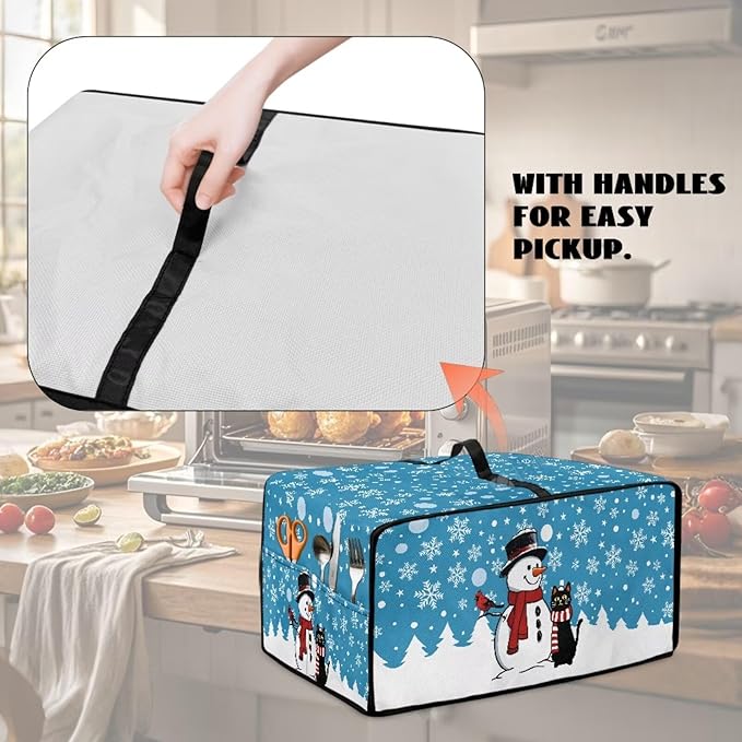 Microwave Oven Cover Air Fryer Toaster Oven Dust Cover, Stain-resistant Small Electric Appliance Protector, L, Snowman Black Cat Snowflake Blue Christmas Decorations