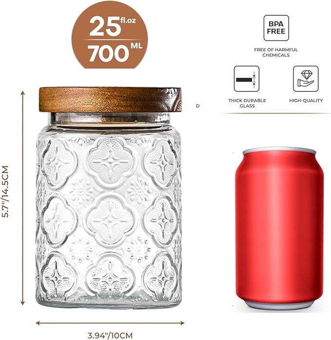 Adodeen 3-Pack 24oz Glass Jar With Airtight Lid,Kitchen Canisters For Countertop,Coffee Sugar Container Set,Pantry Glass Storage Containers For Flour,Candy,Loose Tea,Snack, mason jars