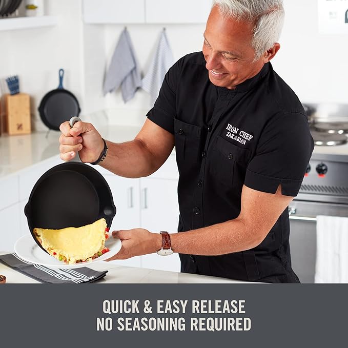 Zakarian x Dash Nonstick Cast Iron Grilling and Roasting Pan - Oven-Safe Cookware - Titanium Ceramic Nonstick Coating - Great for Roasting Veggies, Meats, and More - Blue, 11-Inch