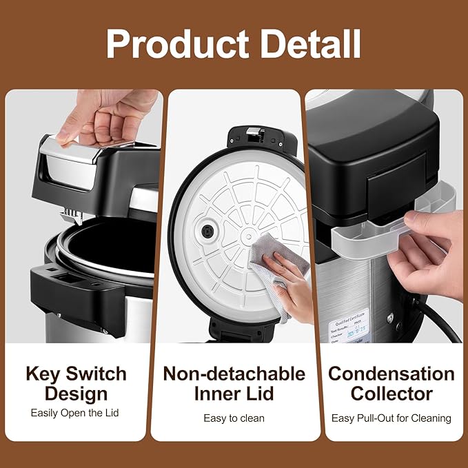 Commercial Rice Cooker, 10L/10.6QT Large Rice Cooker & Rice Warmer 50 CUPS Cooked Rice, Fast Cooking Electric Cooker with Auto Keep Warm, Non-stick Inner Pot for 10-20 People Use