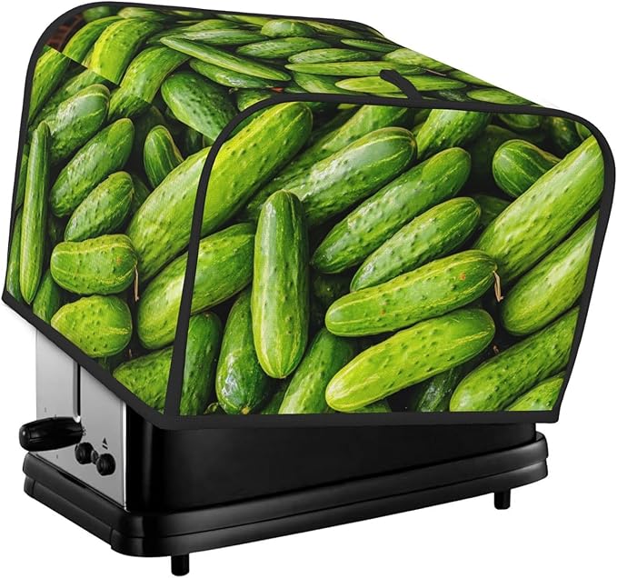 Green Cucumbers Covers for Toasters 4 Slice,Cute Funny Bread Machine Cover with Handle,Washable Stain Resistant Kitchen Small Appliance Cover Dining Decor