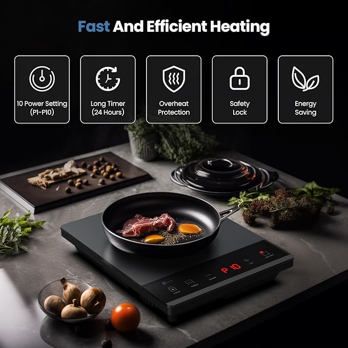 Electric Hot Plate Single Burner Portable Ceramic Cooktop For Cooking Ultra-thin Electric Stove Infrared Burner Cooker,24-Hour Timer Child Safety Lock,Compatible With All Cookware 1800W