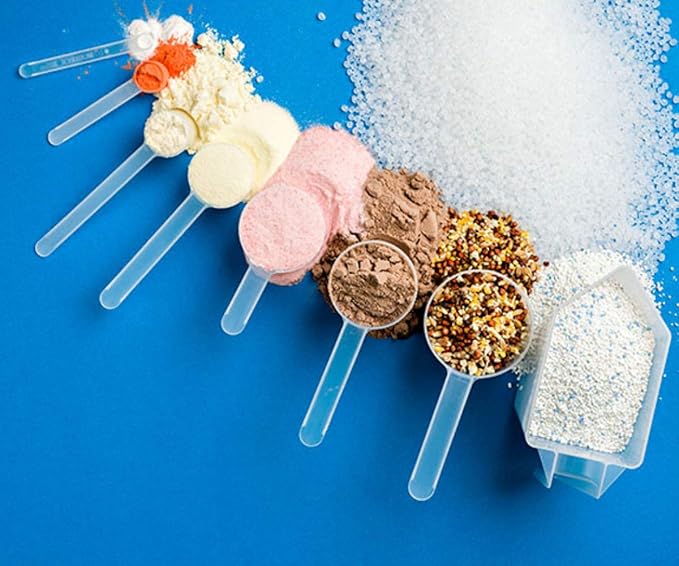 Plastic Measuring Scoop, (32 cc | 32 mL) Long Handle Spoons for Powders, Granules, Coffee, Pet Food, Baking Supplies, Protein and Other Dry Goods, BPA Free (Set of 5)