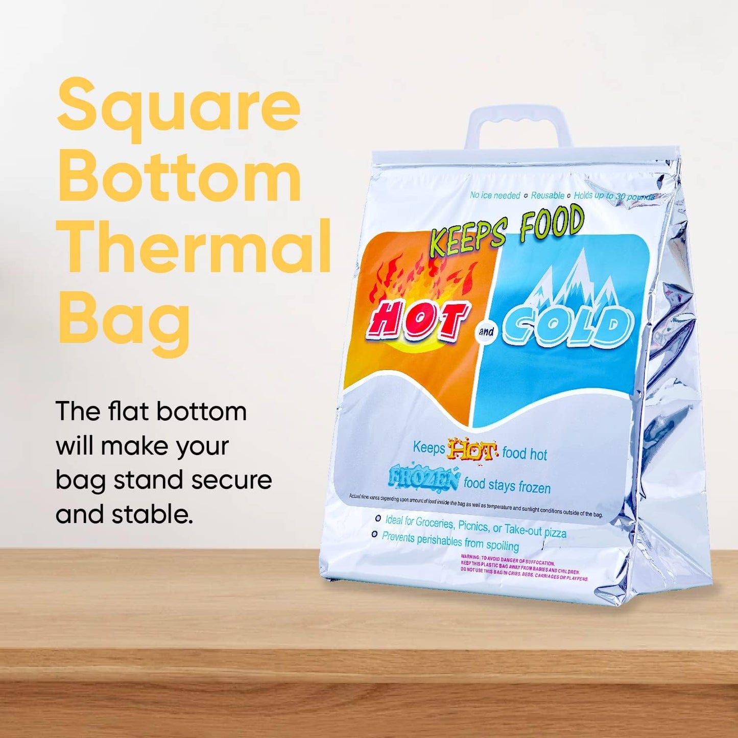 Superio Hot and Cold Insulated Bags for Food Delivery, Grocery Shopping Bags, Food Storage for Hot and Frozen Food for Travel, Disposable Cooler Bag, Reinforced Thermal Lunch Bag (5, 13"x7"x15.5")