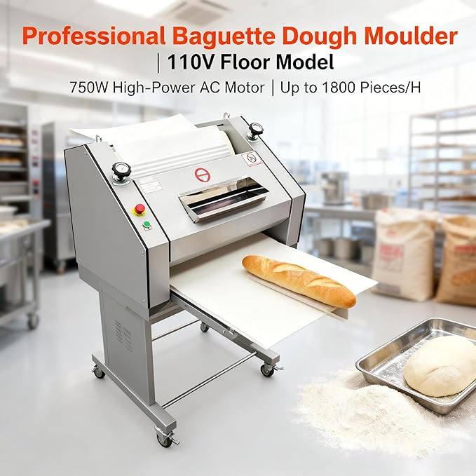 Commercial Baguette Shaper Machine 50g-1200g Adjustable Dough Roller for French Bread, 1800pcs/hr High-Capacity Bread Molder with Wool Belt, Bakery Equipment 110V