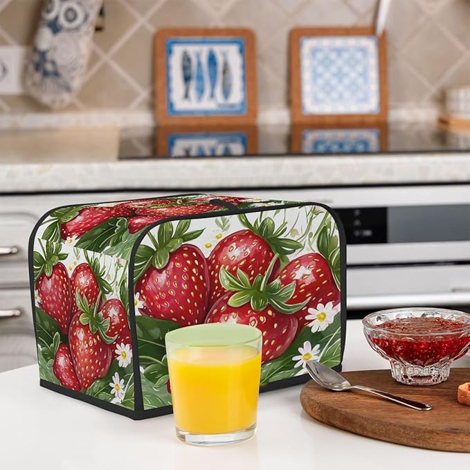 Tropical Fruit Strawberry Flower Toaster Cover 4 Slice Dust and Fingerprint Protection Toaster Bread Maker Covers Washable Kitchen Small Appliance Covers for Kitchen Accessories Decor Bakeware Gift