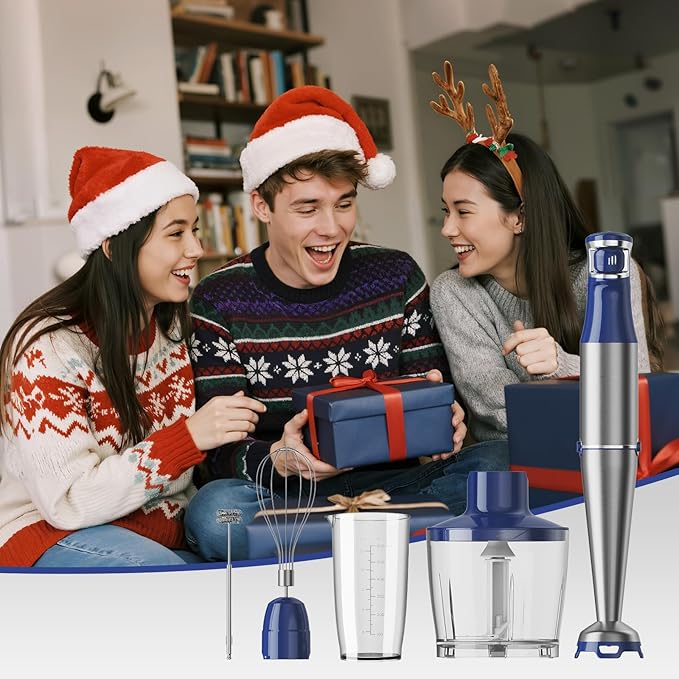 Turelar Immersion Blender Handheld Corded Hand Blenders Set 1100W, Trigger Variable Speed 5 in 1 Stick Emulsifier with Chopper, Whisk and Frother for Soup, Baby Food and Smoothies, Navy Blue