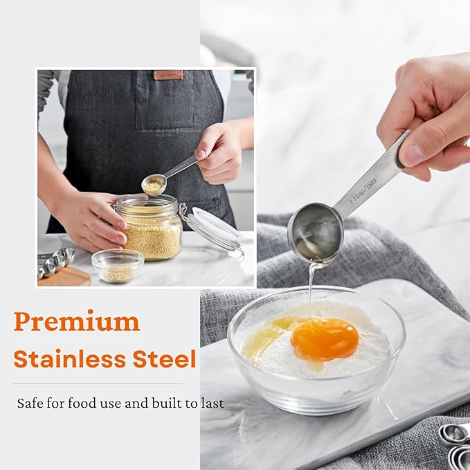 35PCS Stainless Steel Measuring Cups and Spoons Set, 7 Nesting Measuring Cups, Round & Rectangular Spoons with Clear Engraved Markings, 2-Pack Mini Spoon Sets with Leveler for Precise Cooking & Baking