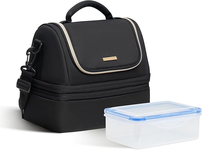 Everfun Womens Lunch Box Two Compartments Insulated Lunch Tote Bag Large Leakproof Soft Cooler Valentine's Day Gifts for Work Picnic Travel