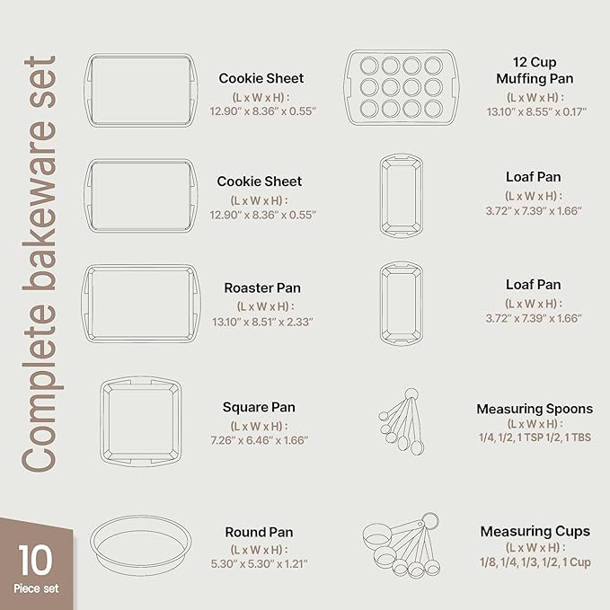 White Marble 10-Piece Bakeware Sets, Nonstick Carbon Steel Baking Sheet & Pans, Stackable Space-Saving Bakeware, Dishwasher Safe, Stain-resistant, PFOAPFOSPTFE Free, Oven Safe Up To 450°F (230°C)