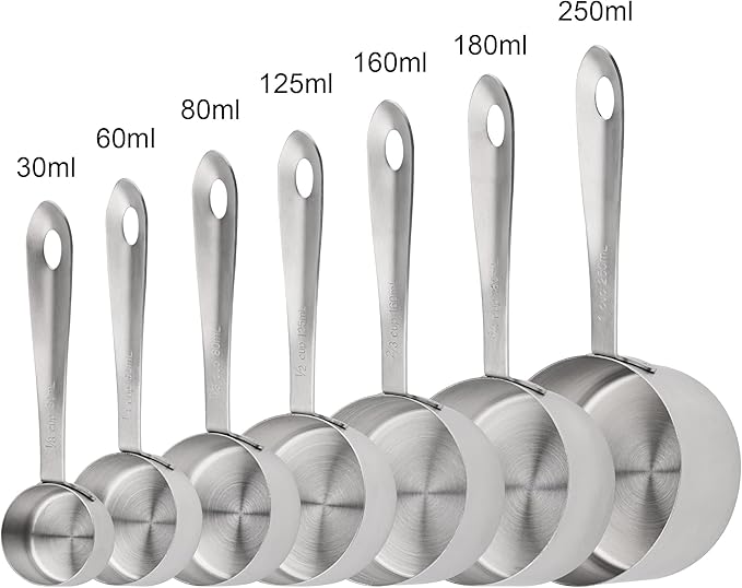 Smithcraft Measuring Cups, 18/8 Measuring Cup Set of 7, Stainless Steel Measuring Cups, 7 Kitchen Metal Measuring Cup, Dry Baking Measuring Cups Set, 1/8, 2/3 & 3/4 Heavy Duty Measure Cups for Food