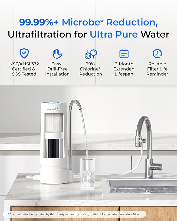Waterdrop CTF-07 Ultra Filtration Water Filter for Sink Faucet, Countertop Water Filter System and Filter Life Reminder, Reduces Heavy Metals, Bad Odor, and 99% Chlorine, 4000 Gallons, 1 Filter