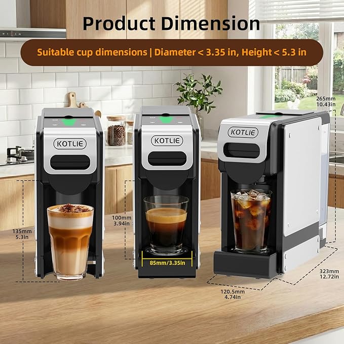 KOTLIE Single Service Coffee Maker for K*cup/Dol*e Gu*to/Ne*presso Original and Ground Coffe,34 oz,7 Water Levels,Compact Coffee Maker,ST-550 (Black)