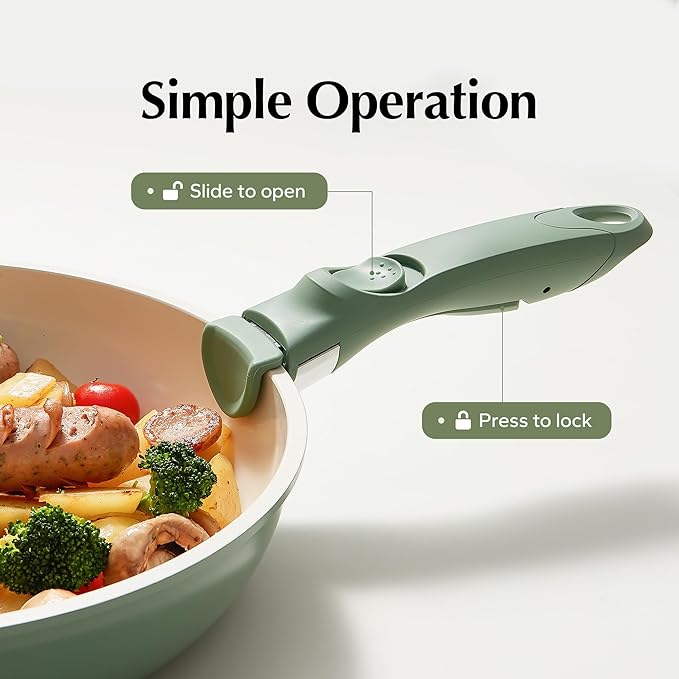 Redchef Removable Handle - Detachable Handles Replacement, Universal Cookware Handle, Ideal Replacement for All Cookware (Green)