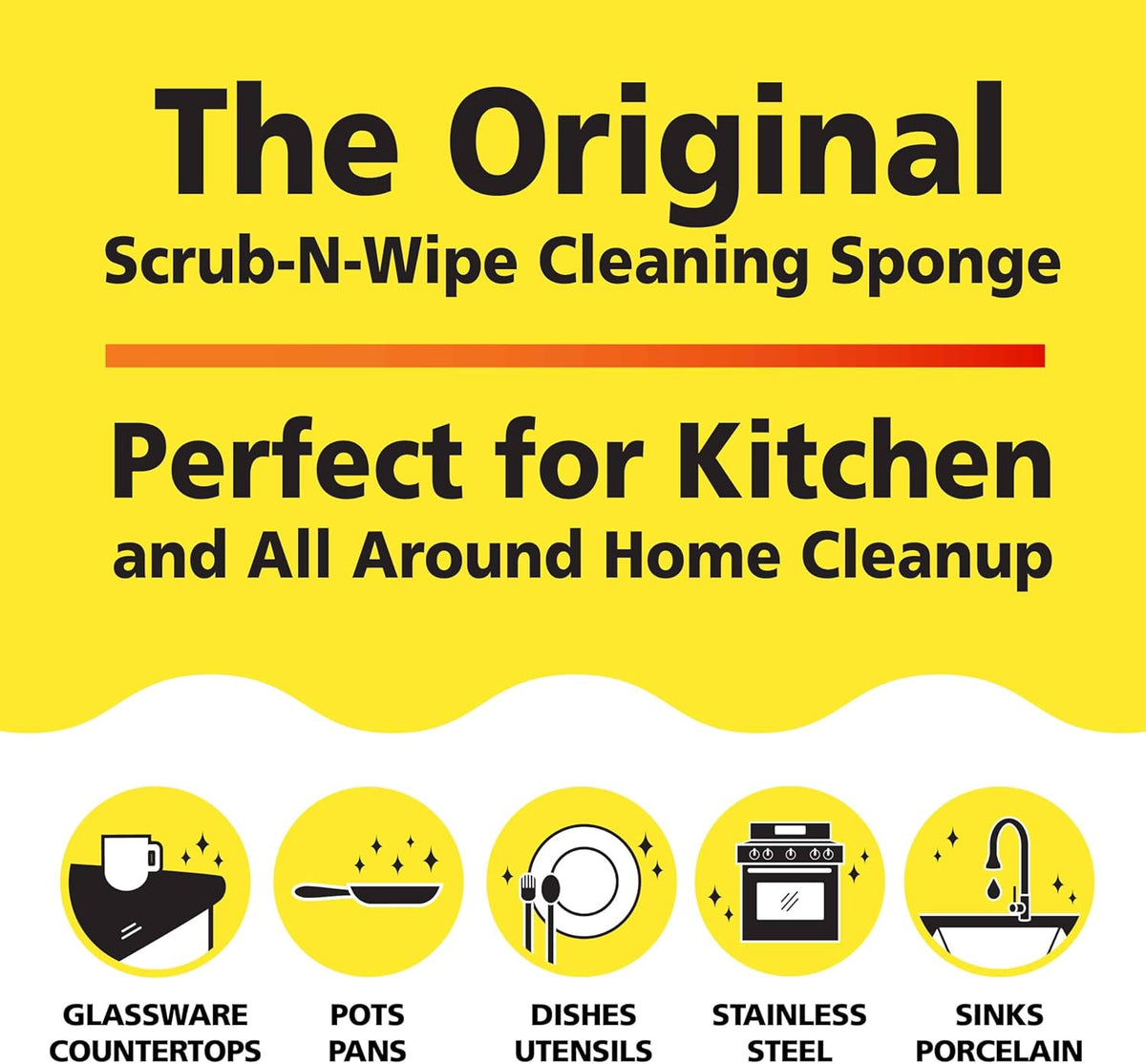 Original Scrub-N-Wipe Pad by Tuff-Scrub, 6-Pack, Microfiber, Multi-Surface, Non-Scratch, Dual-Sided, Scrubber for Dishes, Sinks, Non-Stick Cookware – Machine Washable, Durable Kitchen Sponge (Small)