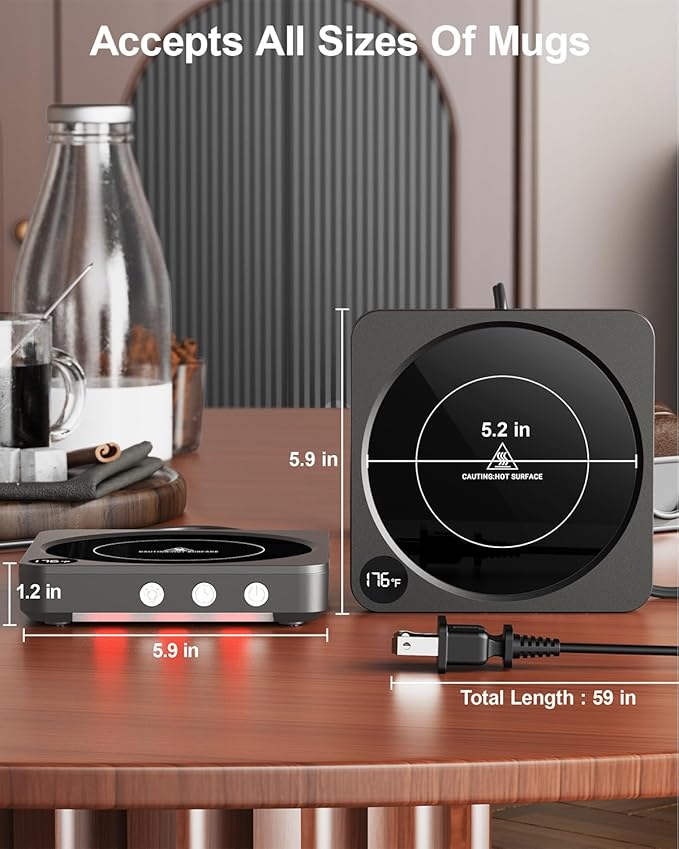 Mug Warmer - 36W Coffee Mug Warmer for Desk with Temperature Display, 2-12Hrs Auto Shut Off, Smart Candle Warmer - Ideal Coffee Gifts Accessories Keep Beverages Coffee Warmer (Black)