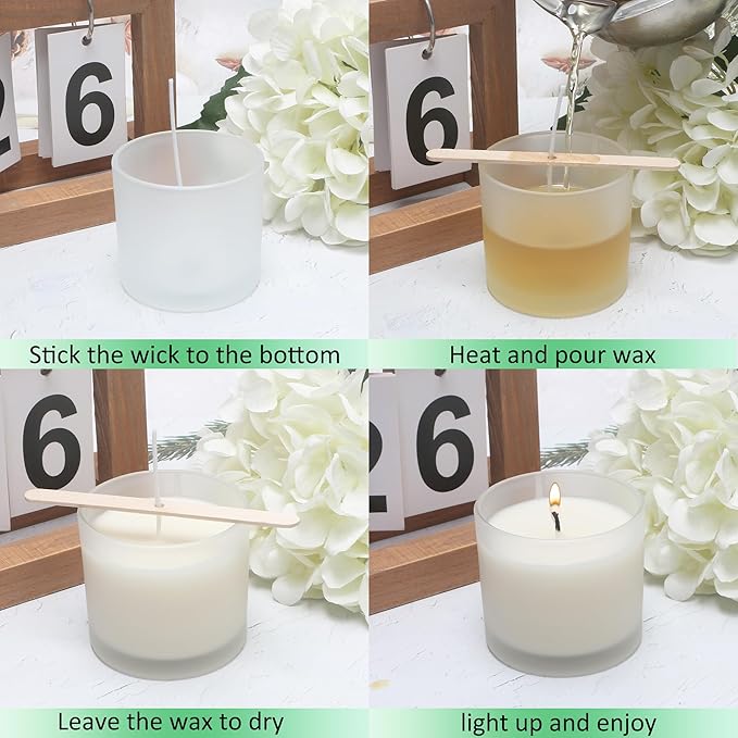 MILIVIXAY 20 Pack 4 OZ Frosted White Glass Candle Jars with Lids and Candle Making Kits - Bulk Small Empty Candle Jars for Making Candles - Spice, Powder Containers.