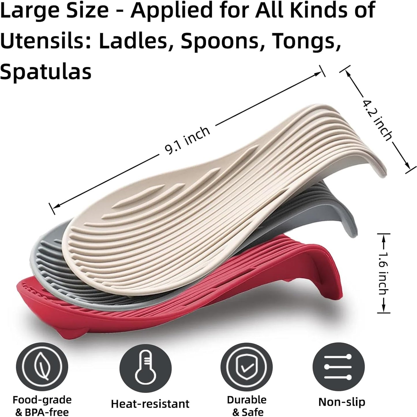 Silicone "Deck Chair" Large Heat-resistant Spoon Rest for Stove Top/Countertop, Reusable Kitchen Cooking Utensil Holder for Spatulas, Ladles, etc., Dishwasher Safe, 9.1 * 4.2 * 1.6in (Black)