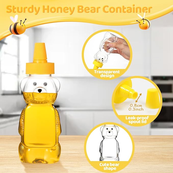 Roshtia 50 Pcs 5 oz Honey Bear Bottles Plastic Empty Clear Squeeze Honey Container Cups Bear Reusable Juice Bottle Bulk with Leak Proof Spout Lids for Storing Dispensing Baby Shower Gifts
