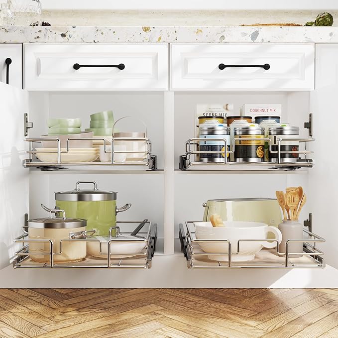 LOVMOR Pull Out Cabinet Organizer 10½"W x 21½"D, Kitchen Cabinet Pull Out Shelves Slide Out Storage