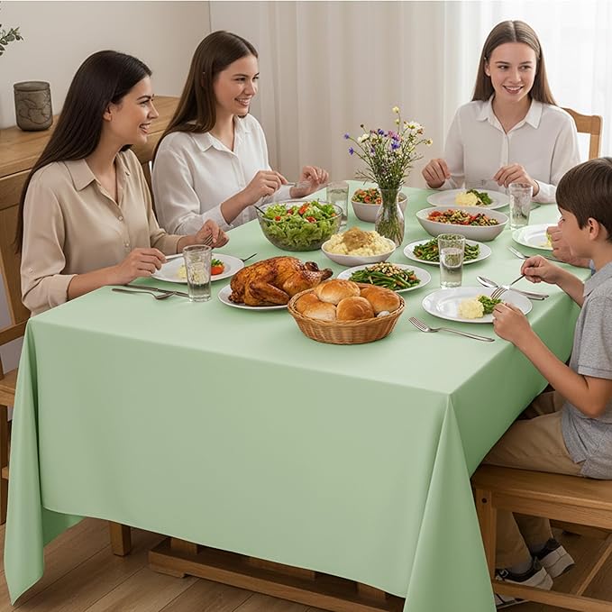 10-Pack Sage Green Tablecloths for Rectangle Tables, 70 x 108 Inches, Stain-Resistant Polyester Fabric for 6 Foot Tables - Washable Table Covers for Weddings, Birthday Parties, Events