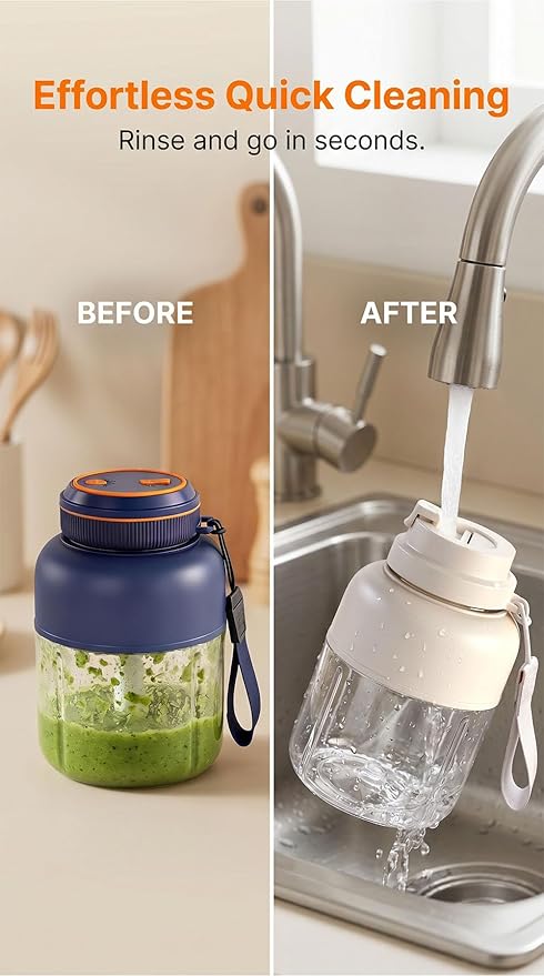 Portable Wireless Juicer Cup - 44 oz Cordless Blender with 38-Blade 18000 RPM High-Speed Motor, USB-C Rechargeable Personal Smoothie Maker for Gym, Travel, and Outdoors (Double Cup-White,44oz)