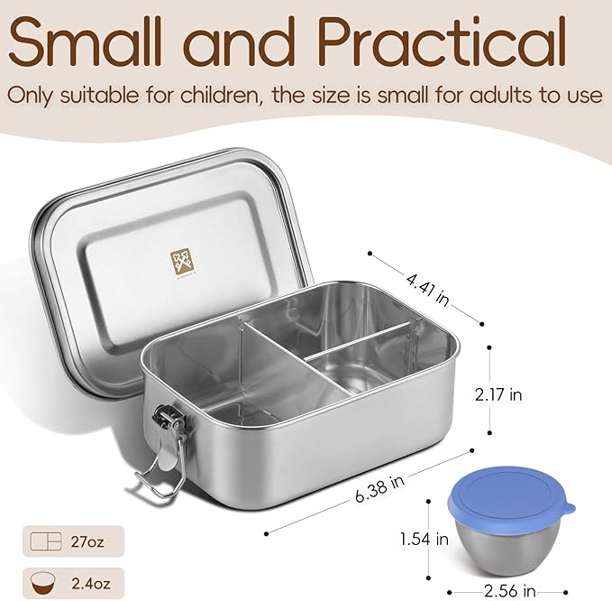 GOLDEN KEY 27oz / 0.8L Bento Box for Kids,18/8 Stainless Steel Lunch Box for Kids with Leakproof Condiment Container,3 Compartment Bento Box for School and Eating Out,Freezer & Dishwasher Safe(Blue)